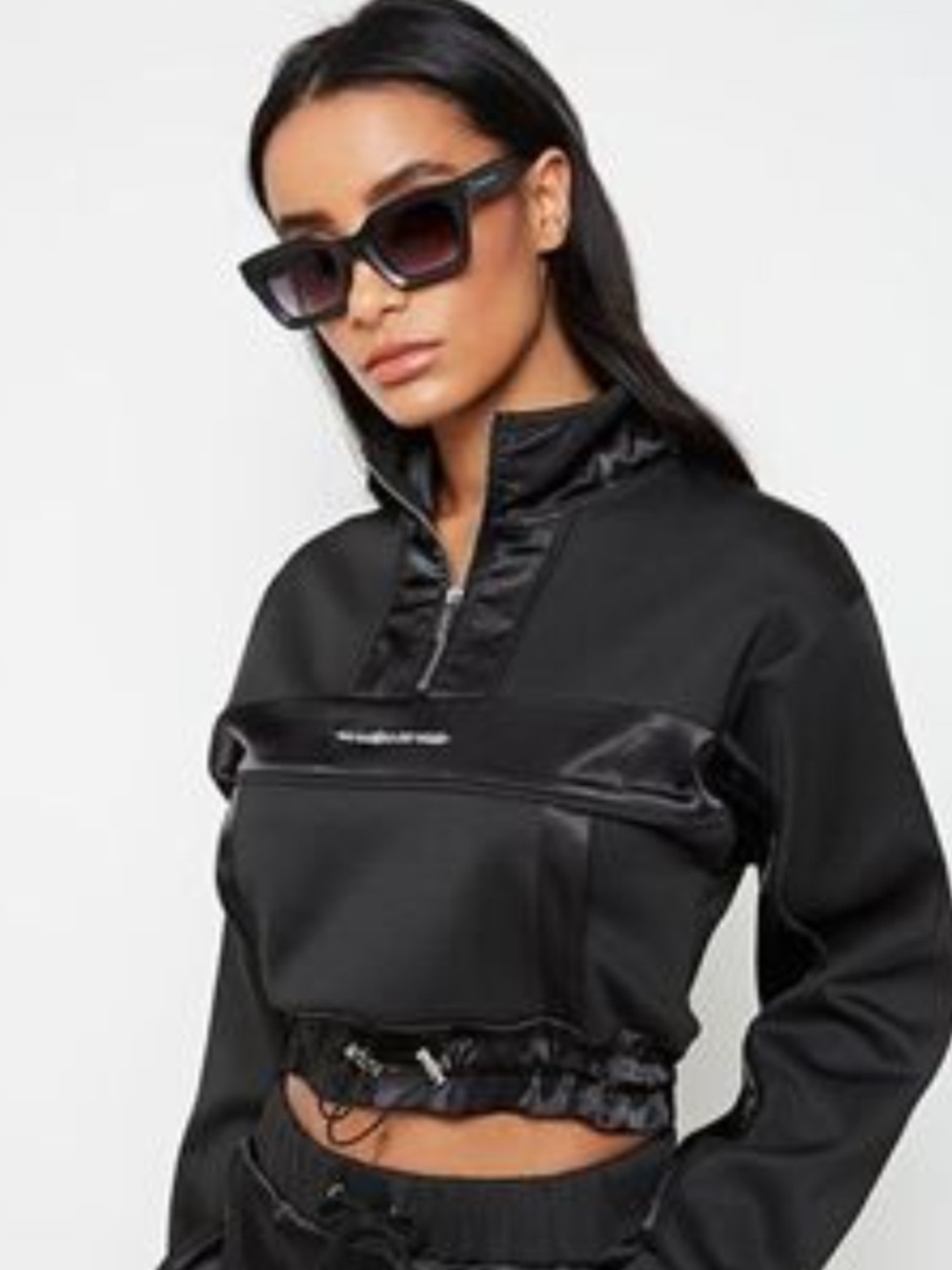 Maniere De Voir Women's Black Cropped Half-Zip Pullover